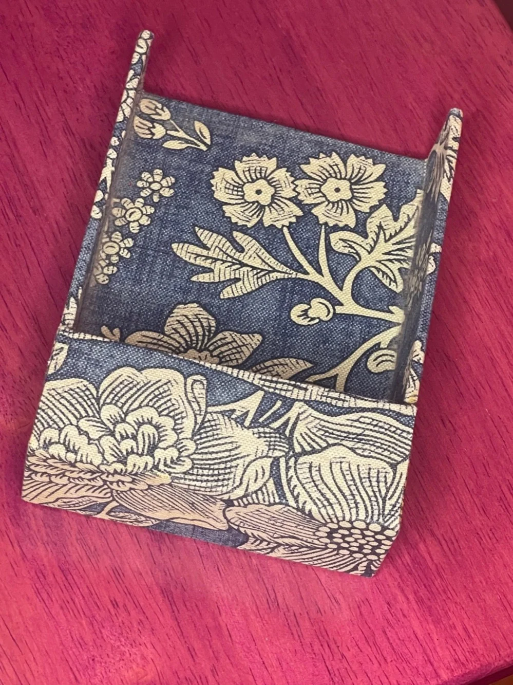 Vintage Pierre Deux Blue Toile Floral Paper or Photo Storage Bin La Declaration